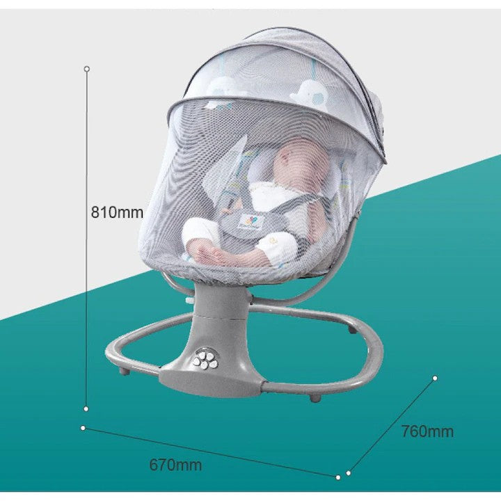 Balansoar copii MASTELA, Balansoar copii 3 in 1, Electric, cu Plasa Tantari, Perna Detasabila, Jucarii, USB, Bluetooth, Telecomanda, 0-3 ani