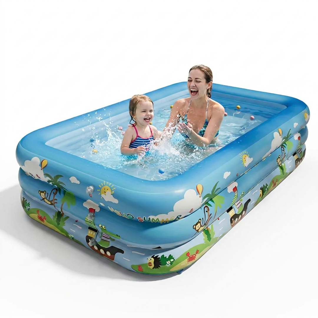 Piscină Gonflabilă Familială cu pompă de umflat inclus 180×145×68 cm, 3 inele, PVC Rezistent