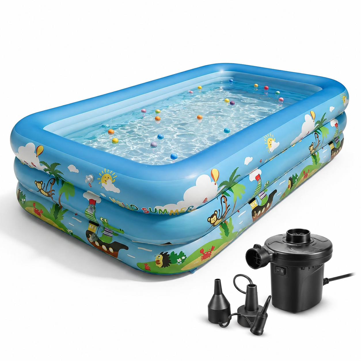 PISCINA GONFLABILA FAMILIALA PLUS POMPA | 210 X 155 X 68 CM | 3 INELE REZISTENTE | PVC DURABIL | PENTRU CURTE SI GRADINA