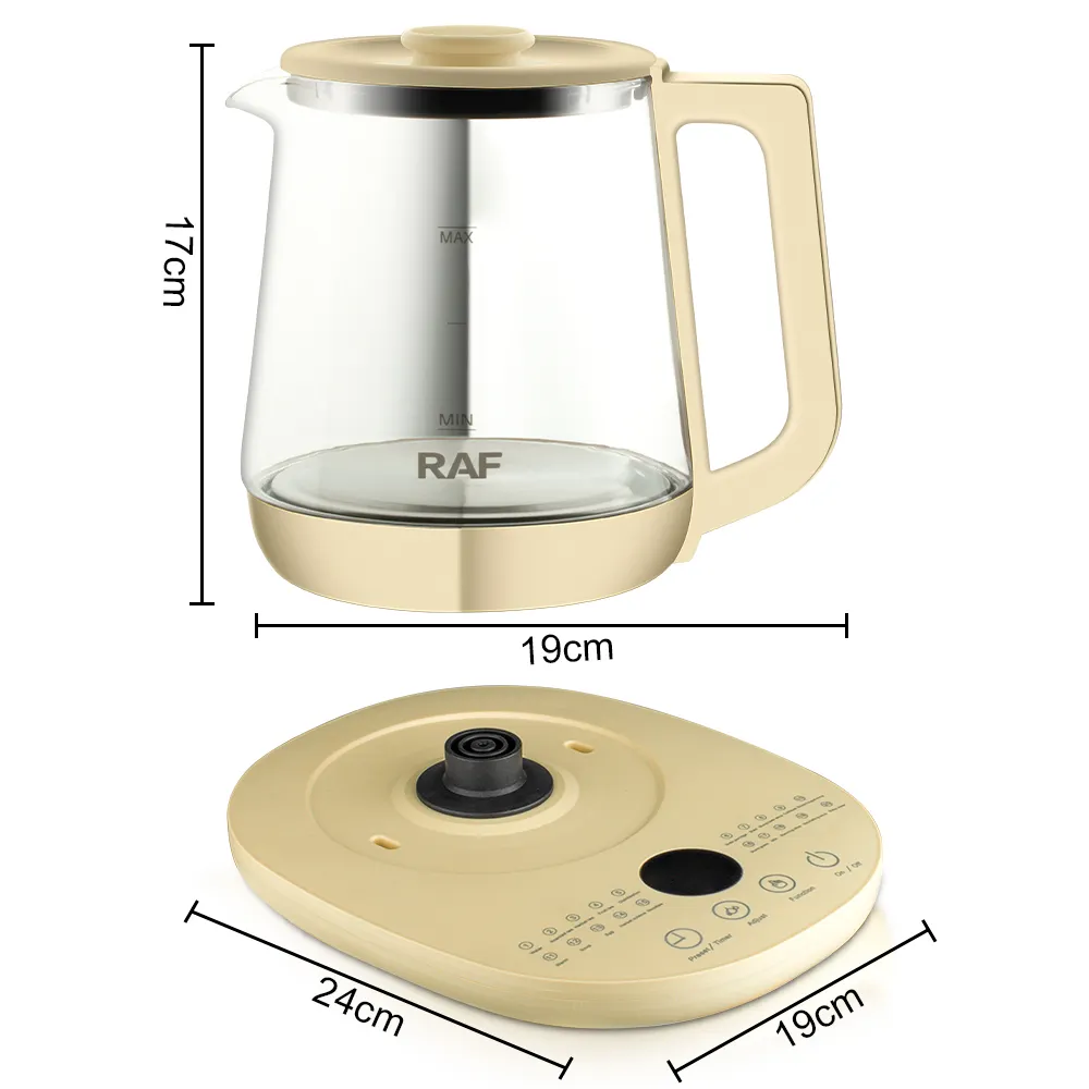 Ceainic Electric RAF 7937 din Sticla de Borosilicat, Capacitate 1.5L, Fara Fir, cu Control al Temperaturii