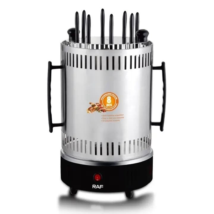 Grătar Electric Multifuncțional Fără Fum RAF 8 Frigărui 1200W – Gătit Sănătos și Curat, R.8619