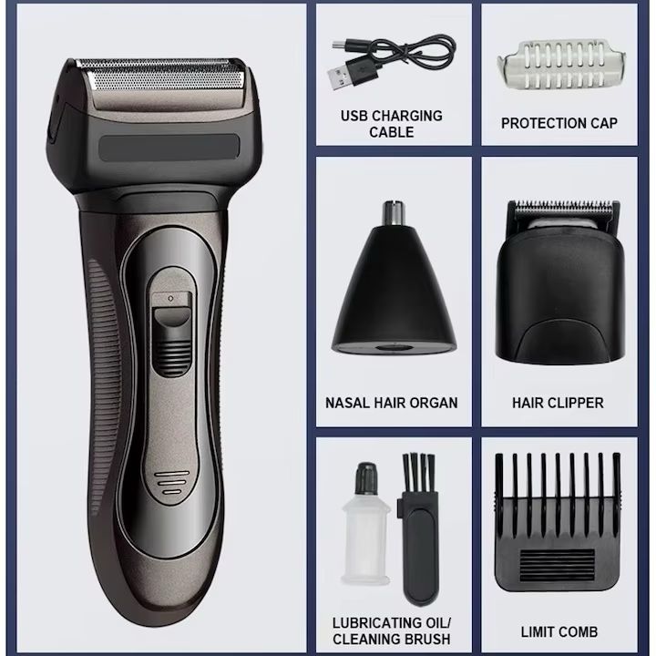 Set cu aparat de tuns, ras si pentru nas, RAF R4018, 3W, reincarcabil, 1200mAh, utilizare 60 min, negru